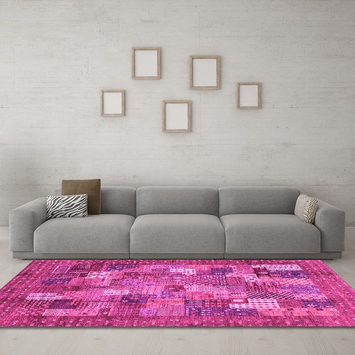 Machine Washable Abstract Pink Modern Rug in a Living Room, wshabs3723pnk