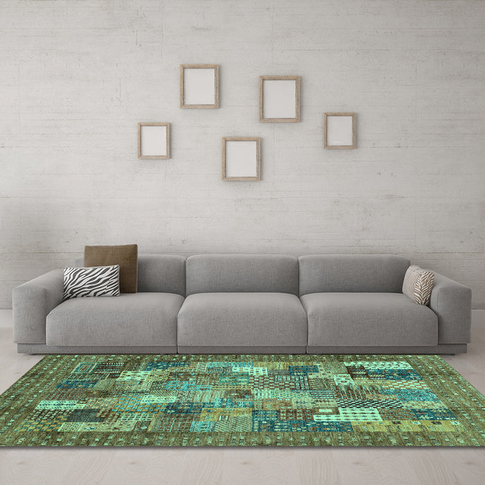 Machine Washable Abstract Turquoise Modern Area Rugs in a Living Room,, wshabs3723turq