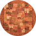 Round Machine Washable Abstract Orange Modern Area Rugs, wshabs3723org