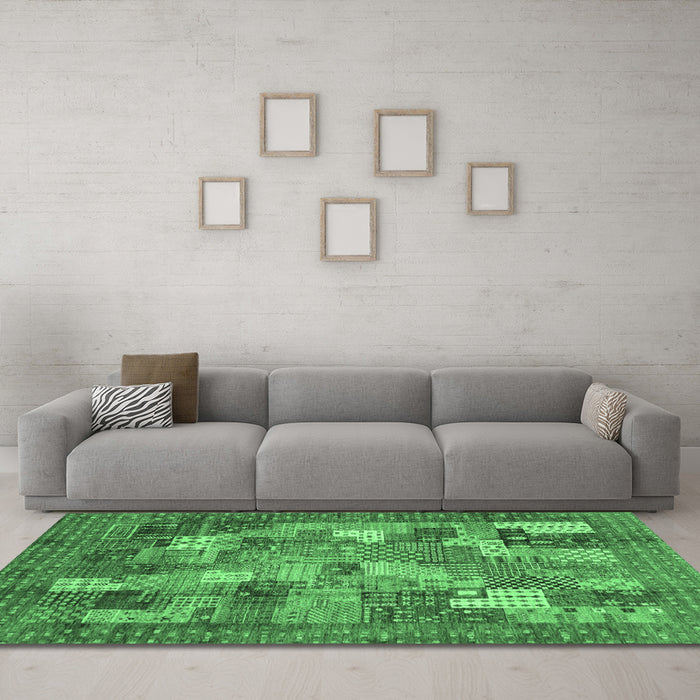 Machine Washable Abstract Emerald Green Modern Area Rugs in a Living Room,, wshabs3723emgrn