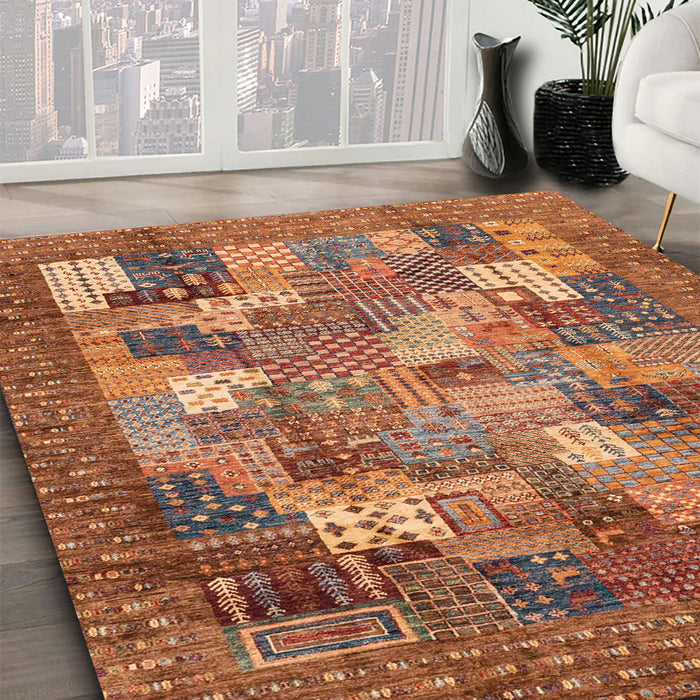 Machine Washable Abstract Bronze Brown Rug in a Family Room, wshabs3723