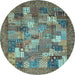 Round Abstract Light Blue Modern Rug, abs3723lblu