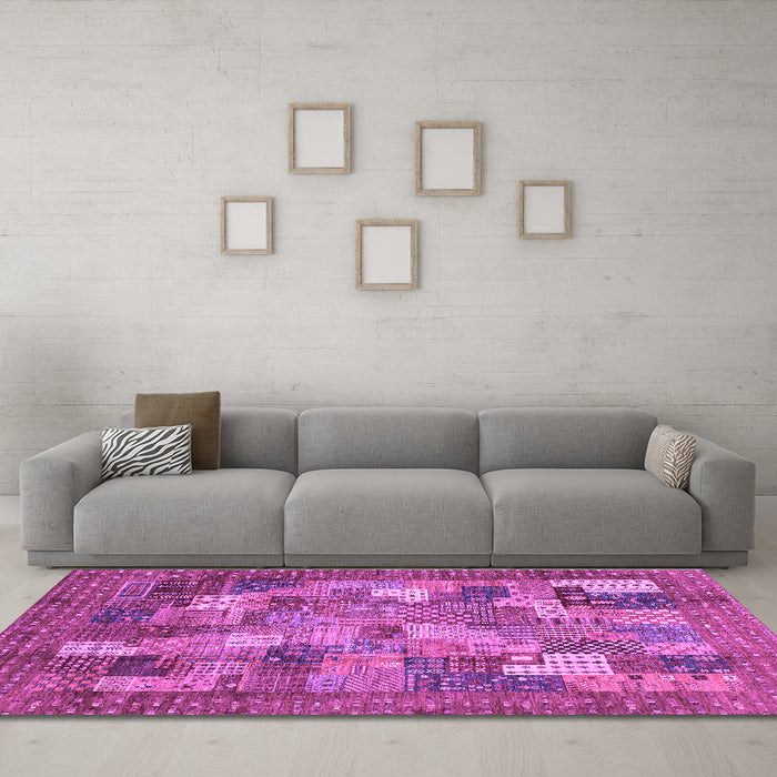 Machine Washable Abstract Purple Modern Area Rugs in a Living Room, wshabs3723pur