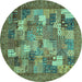 Round Abstract Turquoise Modern Rug, abs3723turq