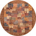 Round Machine Washable Abstract Bronze Brown Rug, wshabs3723