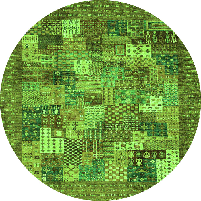 Round Machine Washable Abstract Green Modern Area Rugs, wshabs3723grn