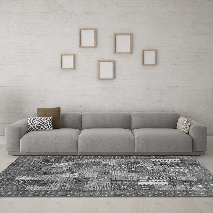 Machine Washable Abstract Gray Modern Rug in a Living Room,, wshabs3723gry