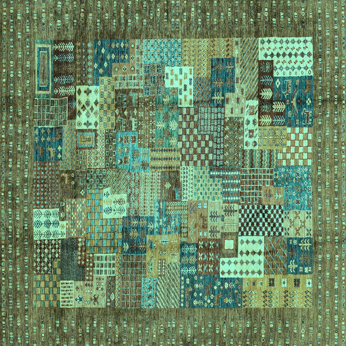 Square Machine Washable Abstract Turquoise Modern Area Rugs, wshabs3723turq