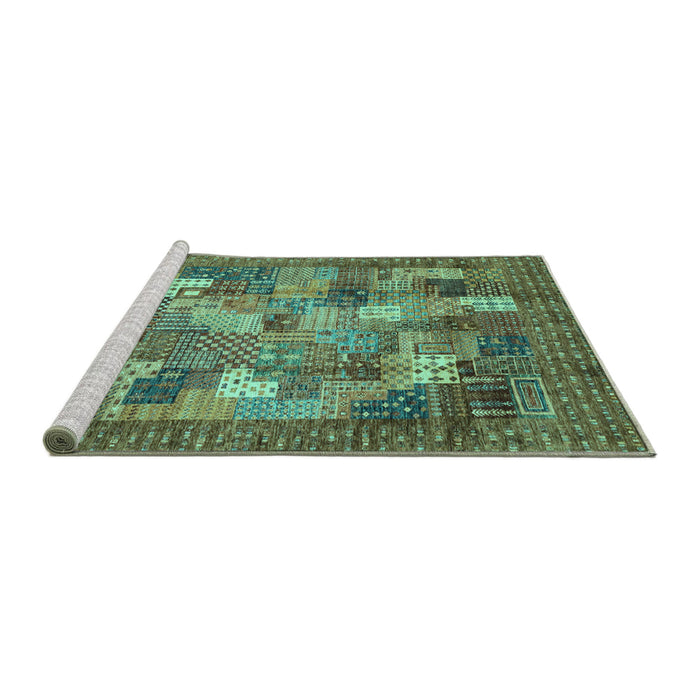 Sideview of Machine Washable Abstract Turquoise Modern Area Rugs, wshabs3723turq
