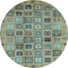 Round Abstract Light Blue Modern Rug, abs3724lblu