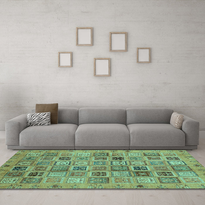 Machine Washable Abstract Turquoise Modern Area Rugs in a Living Room,, wshabs3724turq