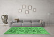 Machine Washable Abstract Emerald Green Modern Area Rugs in a Living Room,, wshabs3724emgrn