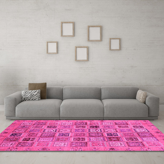 Machine Washable Abstract Pink Modern Rug in a Living Room, wshabs3724pnk