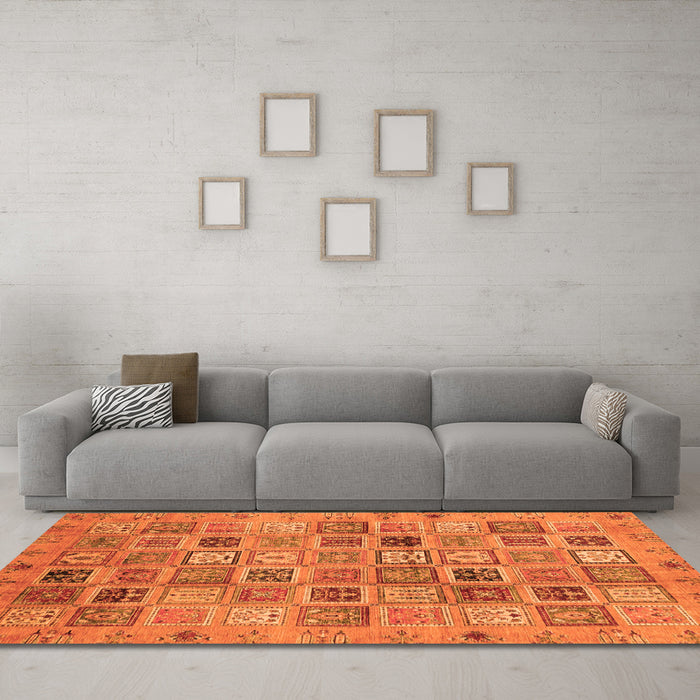 Machine Washable Abstract Orange Modern Area Rugs in a Living Room, wshabs3724org