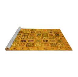 Sideview of Machine Washable Abstract Yellow Modern Rug, wshabs3724yw