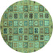 Round Abstract Turquoise Modern Rug, abs3724turq