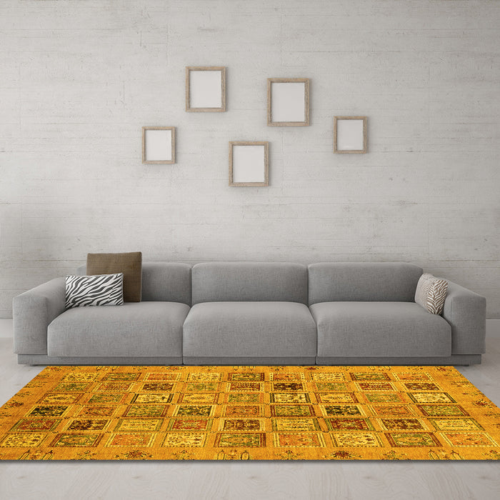 Machine Washable Abstract Yellow Modern Rug in a Living Room, wshabs3724yw