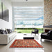 Square Abstract Red Modern Rug in a Living Room, abs3725