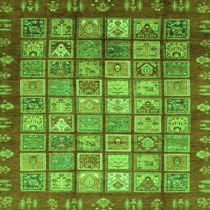 Square Machine Washable Abstract Green Modern Area Rugs, wshabs3725grn