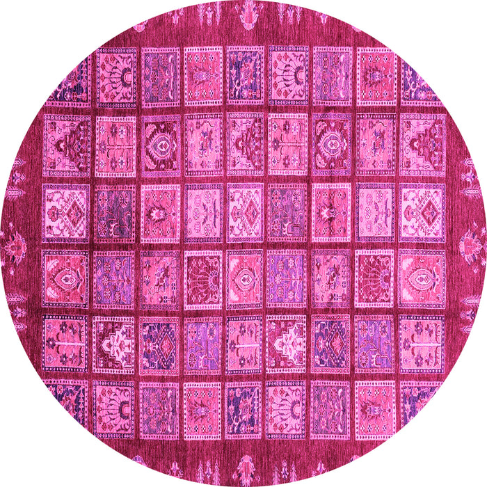 Round Machine Washable Abstract Pink Modern Rug, wshabs3725pnk