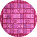 Round Machine Washable Abstract Pink Modern Rug, wshabs3725pnk