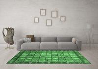 Machine Washable Abstract Emerald Green Modern Rug, wshabs3725emgrn