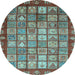 Round Machine Washable Abstract Light Blue Modern Rug, wshabs3725lblu