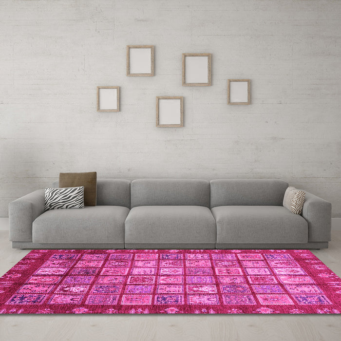 Machine Washable Abstract Pink Modern Rug in a Living Room, wshabs3725pnk
