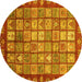 Round Abstract Yellow Modern Rug, abs3725yw