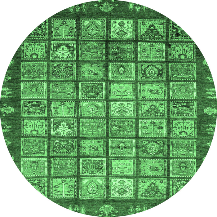 Round Machine Washable Abstract Emerald Green Modern Area Rugs, wshabs3725emgrn