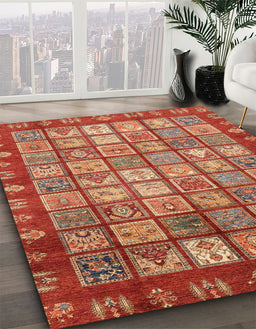 Machine Washable Abstract Red Rug in a Family Room, wshabs3725