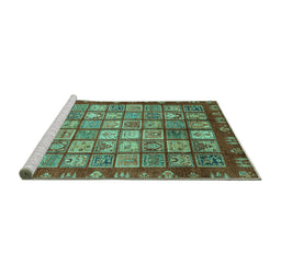 Sideview of Machine Washable Abstract Turquoise Modern Area Rugs, wshabs3725turq