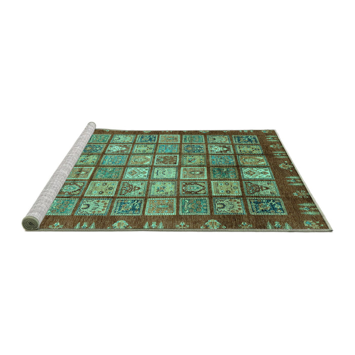 Sideview of Machine Washable Abstract Turquoise Modern Area Rugs, wshabs3725turq