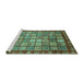 Sideview of Machine Washable Abstract Turquoise Modern Area Rugs, wshabs3725turq