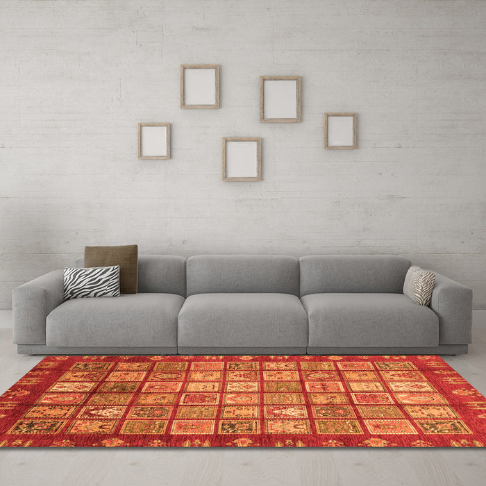 Machine Washable Abstract Orange Modern Area Rugs in a Living Room, wshabs3725org