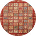 Round Machine Washable Abstract Red Rug, wshabs3725