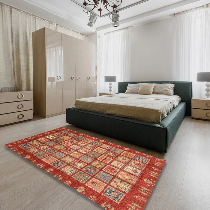 Abstract Red Modern Rug in a Bedroom, abs3725