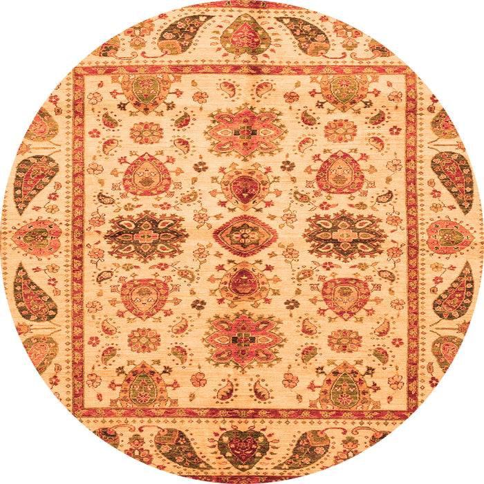 Round Machine Washable Abstract Orange Modern Area Rugs, wshabs3726org