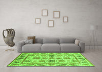 Machine Washable Abstract Green Modern Rug, wshabs3726grn