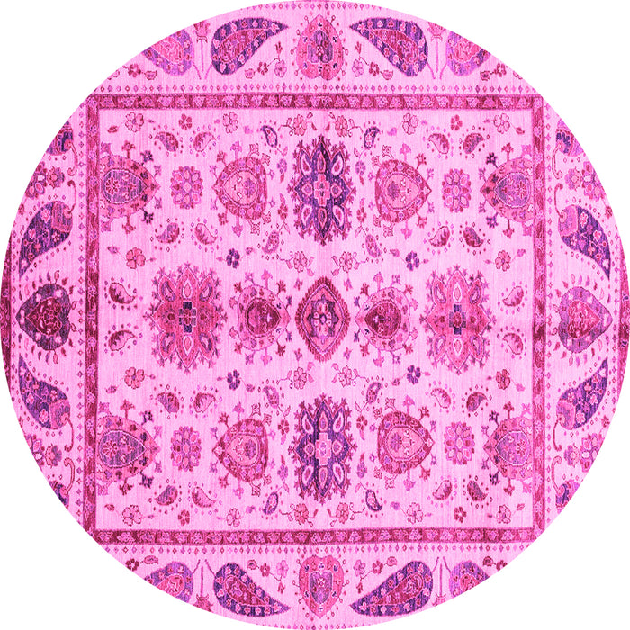 Round Machine Washable Abstract Pink Modern Rug, wshabs3726pnk