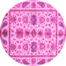 Round Machine Washable Abstract Pink Modern Rug, wshabs3726pnk