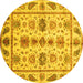 Round Machine Washable Abstract Yellow Modern Rug, wshabs3726yw