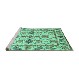 Sideview of Machine Washable Abstract Turquoise Modern Area Rugs, wshabs3726turq