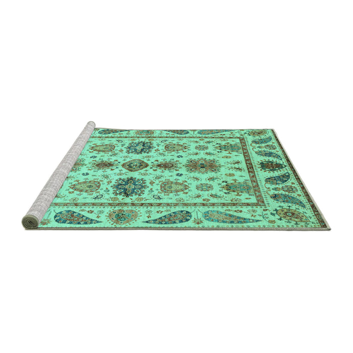 Sideview of Machine Washable Abstract Turquoise Modern Area Rugs, wshabs3726turq
