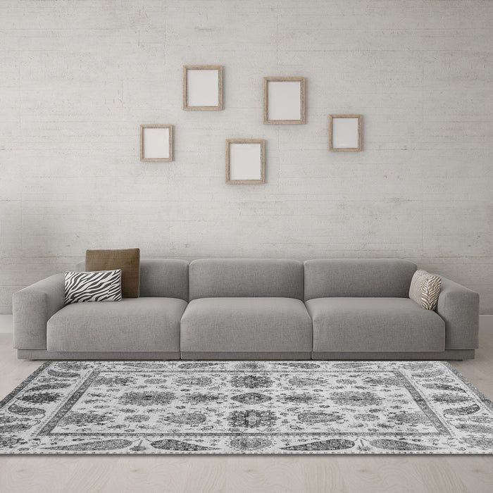 Machine Washable Abstract Gray Modern Rug in a Living Room,, wshabs3726gry