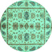 Round Abstract Turquoise Modern Rug, abs3726turq