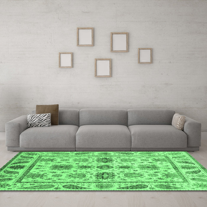 Machine Washable Abstract Emerald Green Modern Area Rugs in a Living Room,, wshabs3726emgrn