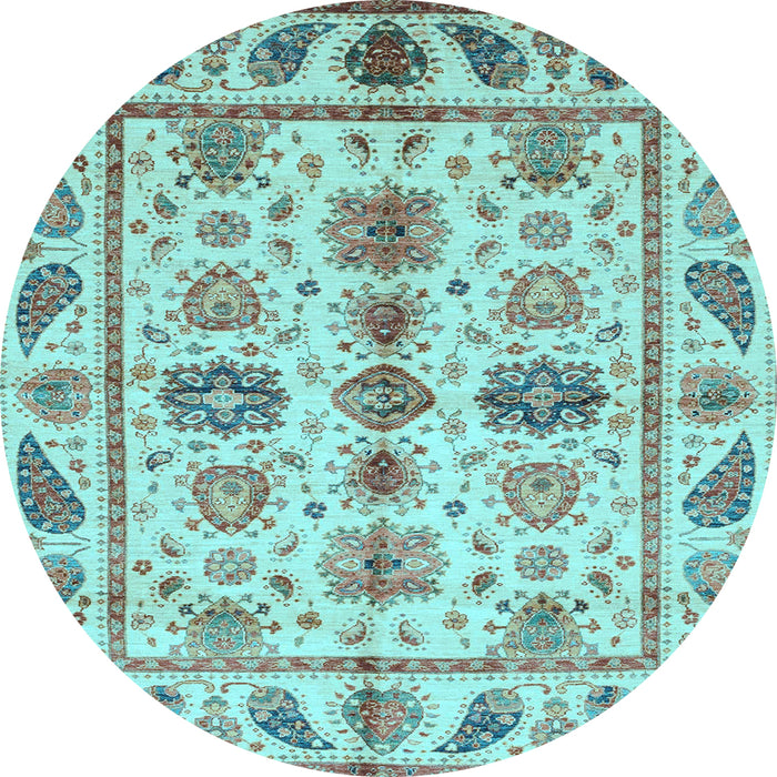 Round Machine Washable Abstract Light Blue Modern Rug, wshabs3726lblu