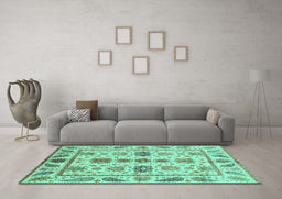 Machine Washable Abstract Turquoise Modern Area Rugs in a Living Room,, wshabs3726turq