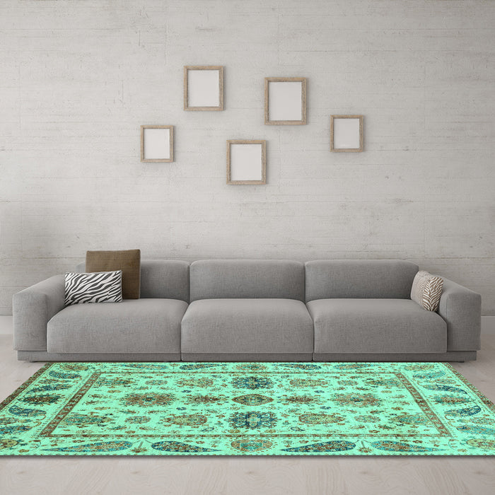 Machine Washable Abstract Turquoise Modern Area Rugs in a Living Room,, wshabs3726turq